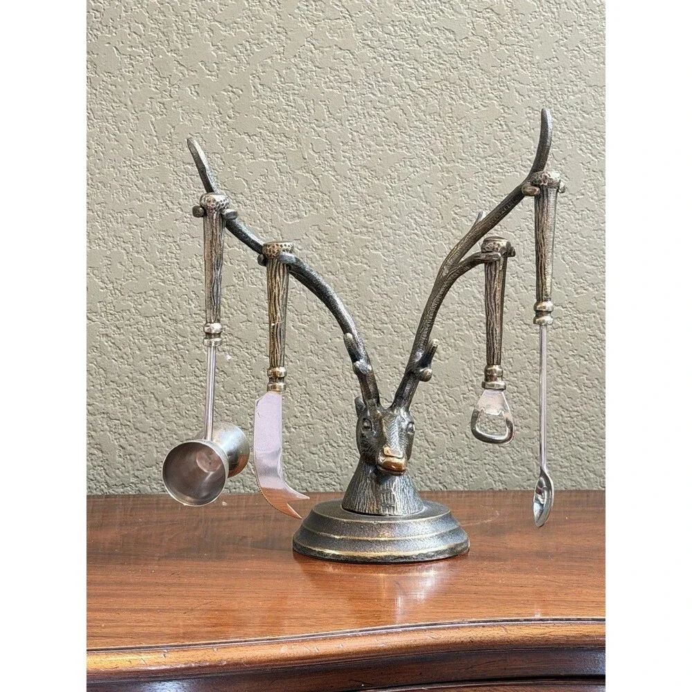 Stag Head Bartender Utensil Set 8/2013 Cost Plus Deer Elk Buck Game Hunter 12”